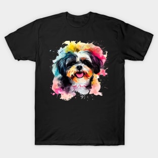 Shih Tzu Dog Water Color Pop Art Design for Dog Lover T-Shirt